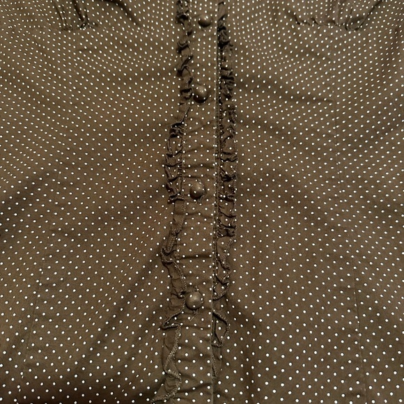 Y2K fang Brown polka dot blouse with ruffles and button-up front size large - Picture 7 of 14
